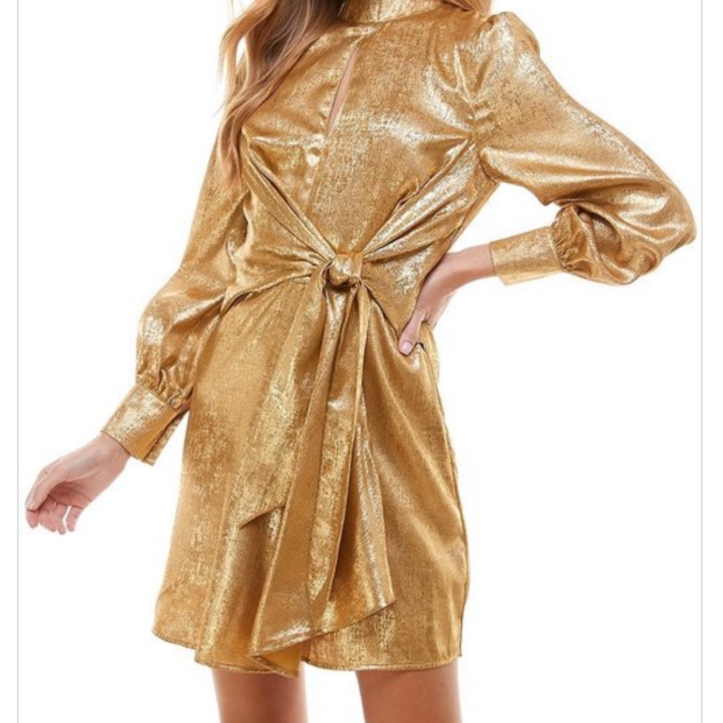 Tcec Large Gold Metallic Long-Sleeve Dress